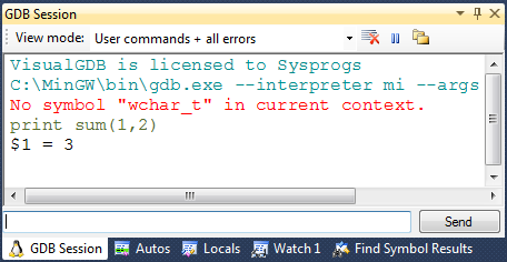 GDB Session Window