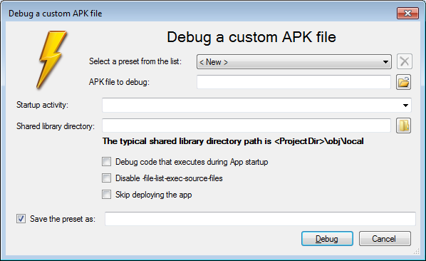 Debug pre-built APKs, Android Studio