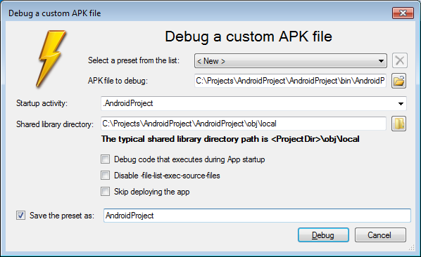 VisualGDB: Debug any APK file