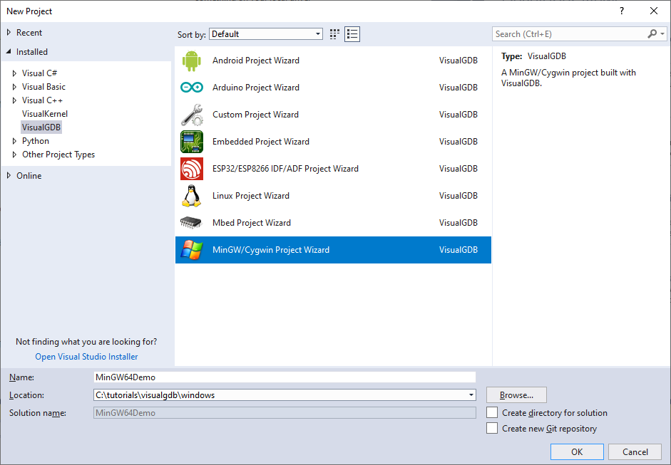 Creating Mingw64 Applications With Visual Studio Visualgdb Tutorials