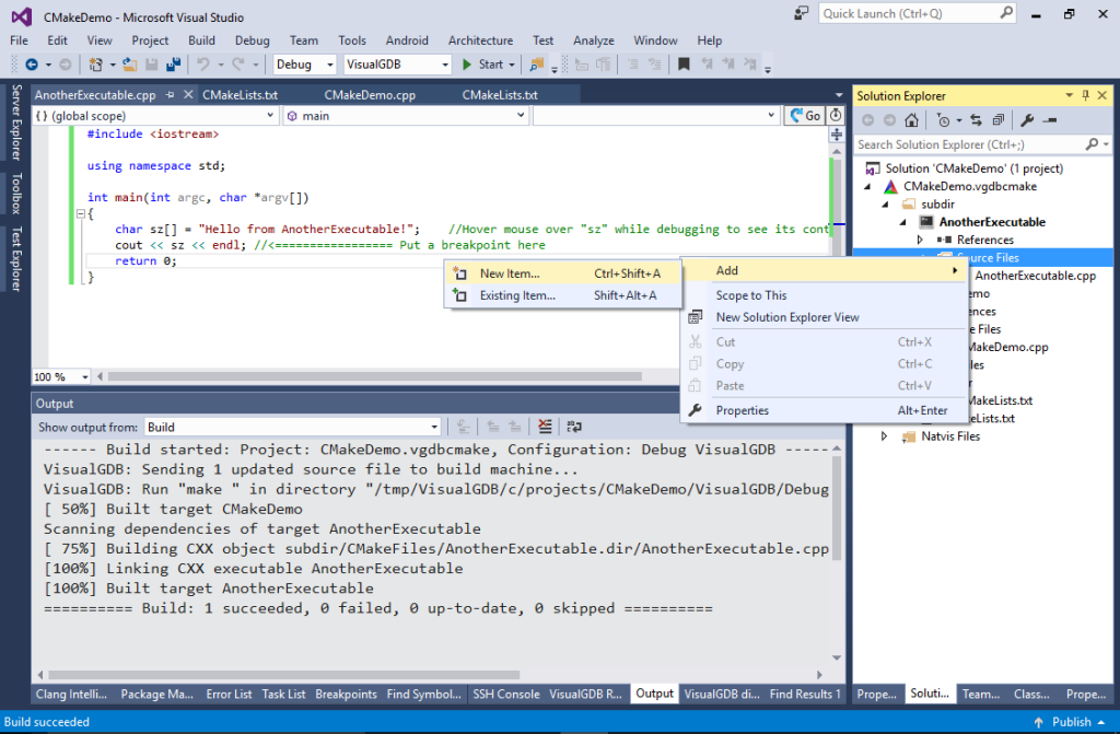 Creating CMake Linux Projects With Visual Studio – VisualGDB Tutorials