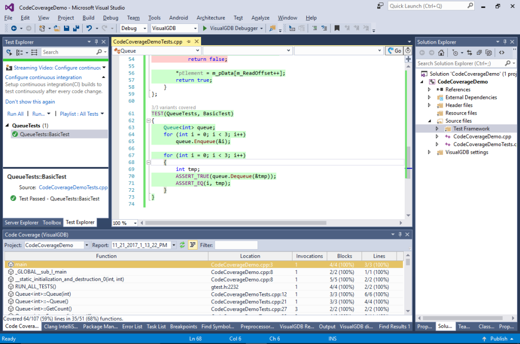 Analyzing Code Coverage for Linux Test Projects – VisualGDB Tutorials