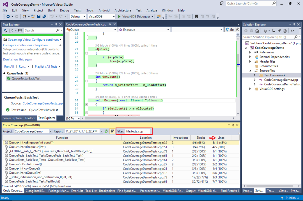 Analyzing Code Coverage for Linux Test Projects – VisualGDB Tutorials