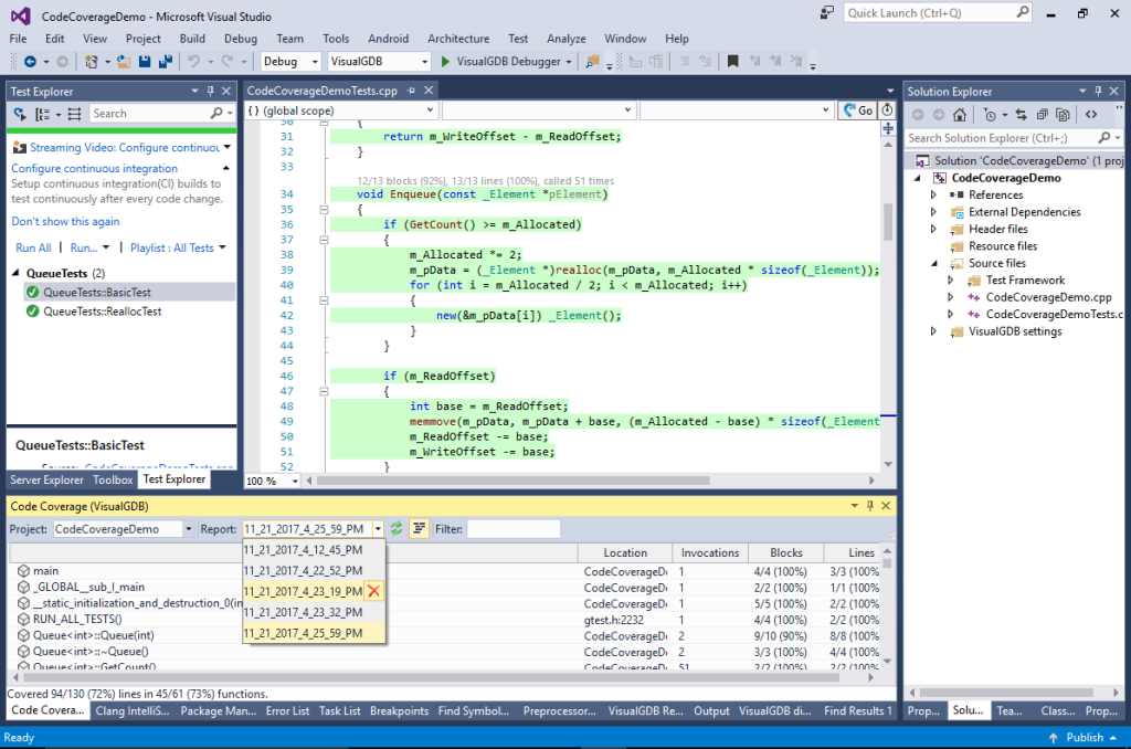 Analyzing Code Coverage for Linux Test Projects – VisualGDB Tutorials