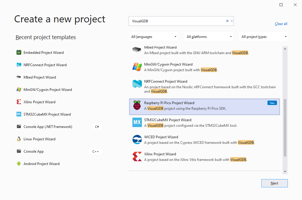 Developing Raspberry Pi Pico Projects with Visual Studio – VisualGDB  Tutorials