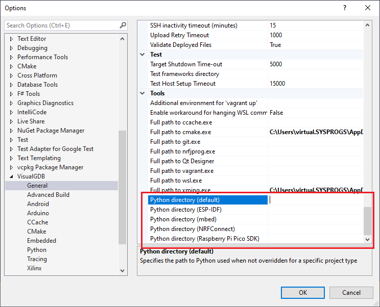 Managing Python Installations VisualGDB Documentation