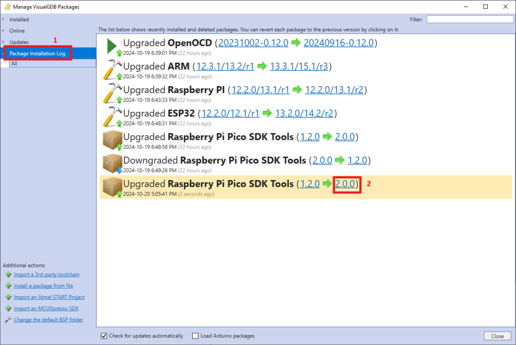 Viewing Package Installation Log – VisualGDB Documentation