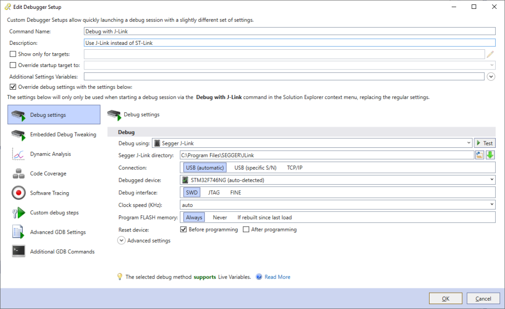 Using Multiple Debugger Setups – VisualGDB Documentation
