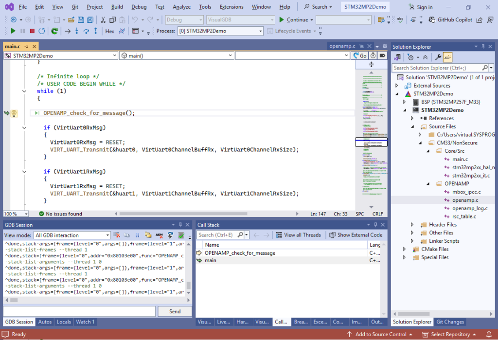 Openamp Color Debugging the OpenAMP example on the STM32MP2 device – VisualGDB Tutorials