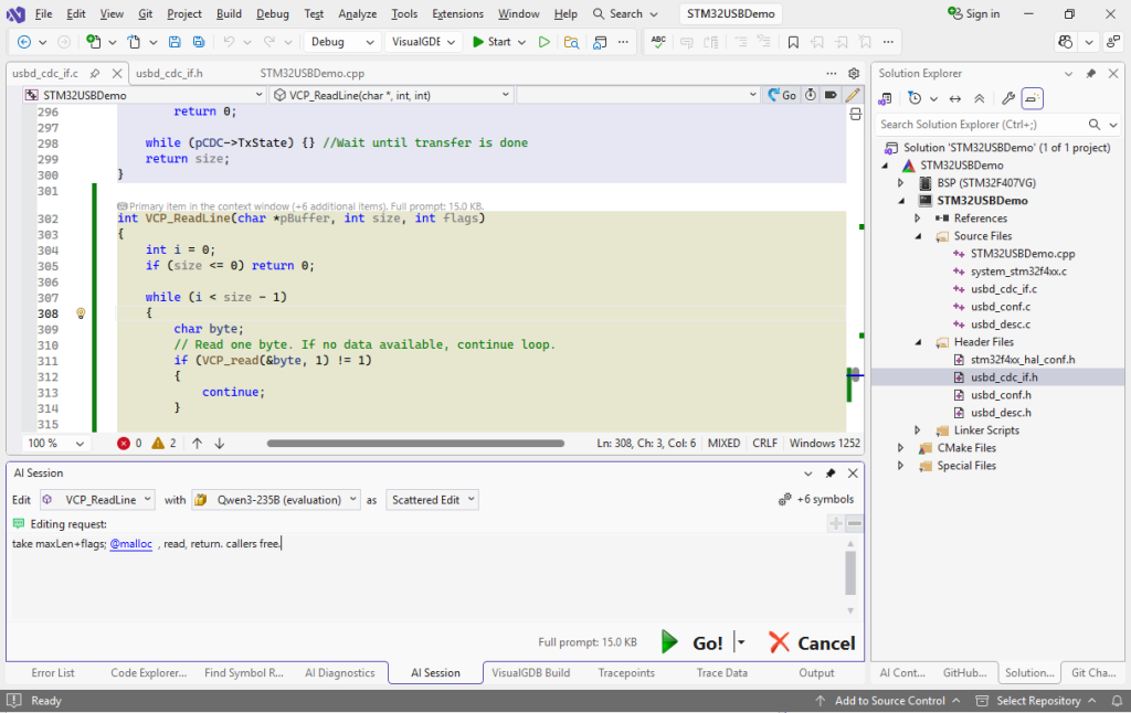 Getting Started with AI Edits – VisualGDB Tutorials