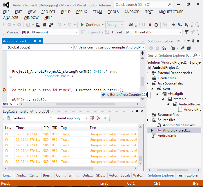 Using Visual Studio To Develop Native Android Code VisualGDB Tutorials